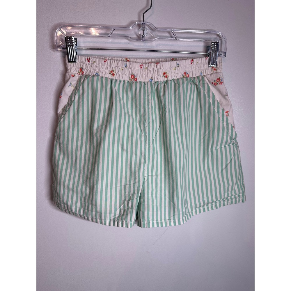 American Eagle Mint Green Striped Floral Waist Cotton Shorts XS High Rise